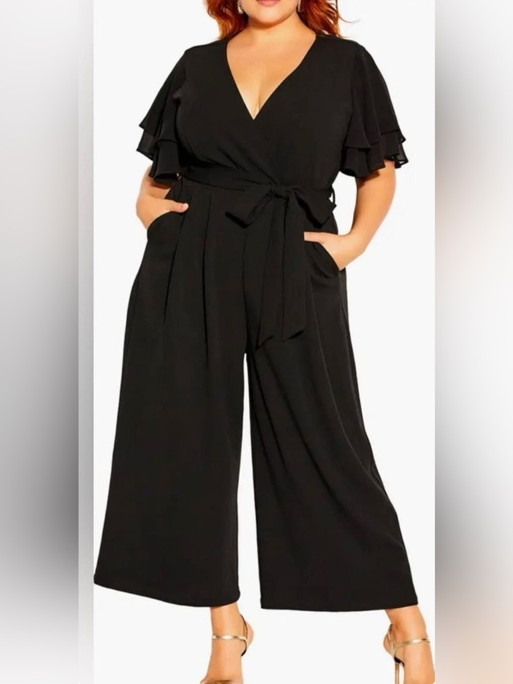 City chic Brealynm Jumpsuit With Flutter Sleeves(Look at measurements)